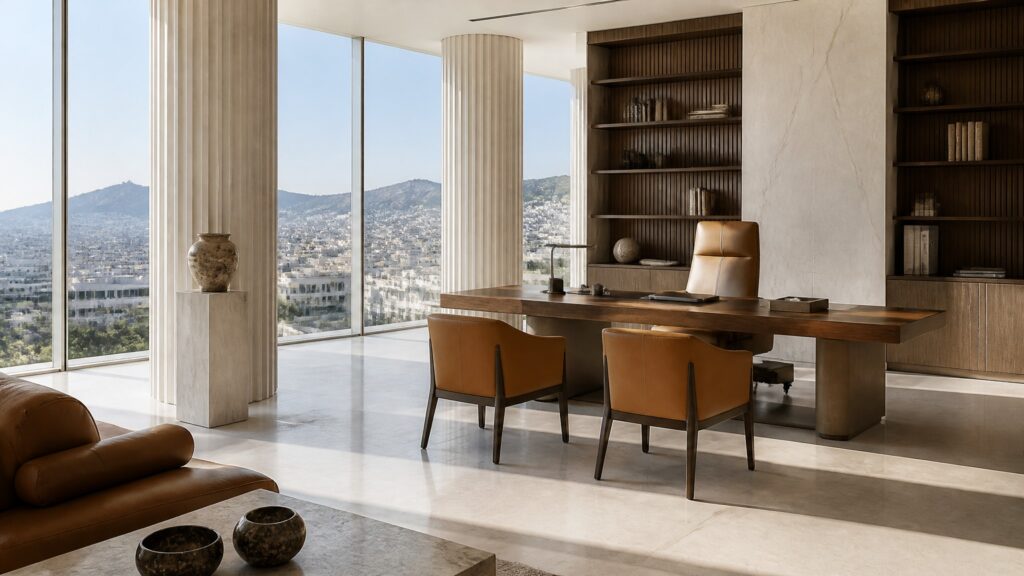 Turnkey executive office in Athens with classical-inspired modern furniture by SimpleCentury