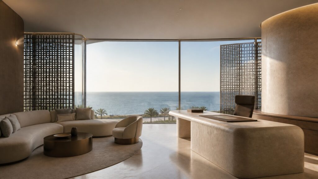 Premium turnkey workspace on Jeddah Corniche with luxurious custom furniture by SimpleCentury