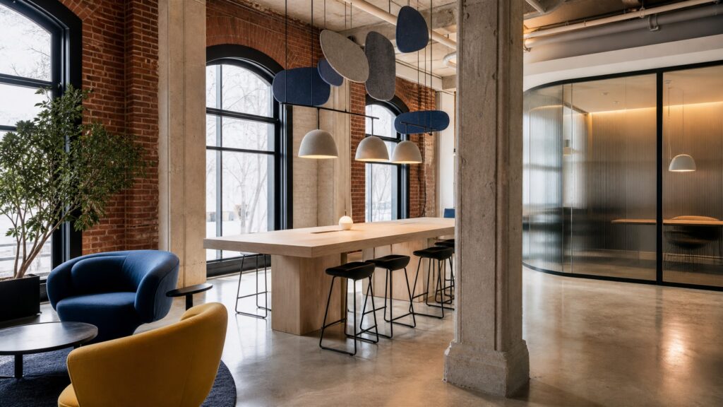 Creative turnkey office in Montreal blending French-Canadian heritage with modern furniture