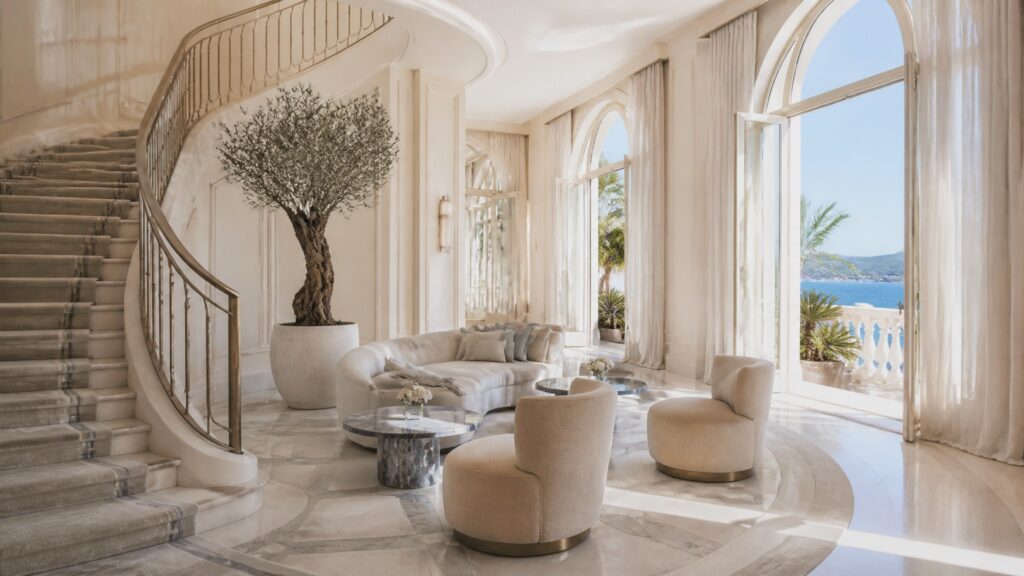Elegant hotel interior in Nice with turnkey soft furnishing on the French Riviera