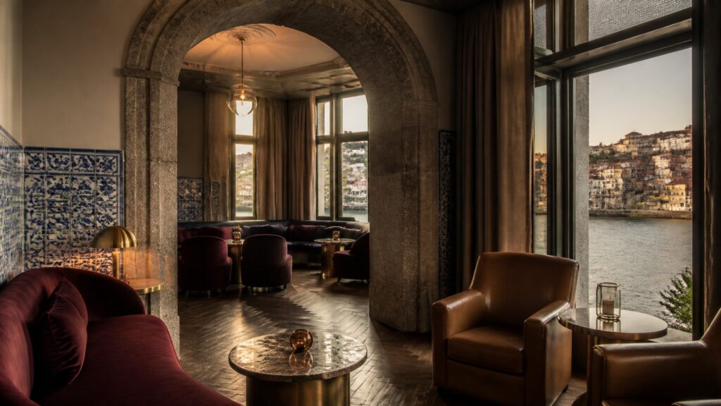 Riverside boutique hotel interior in Porto with Douro-inspired turnkey furnishing