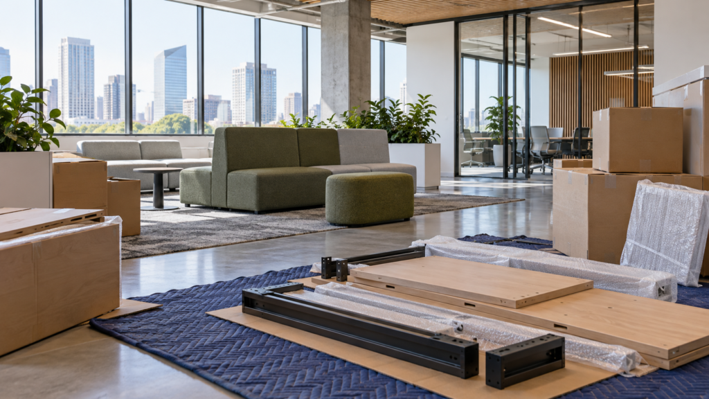 AI concept of protected furniture components and boxes during a move