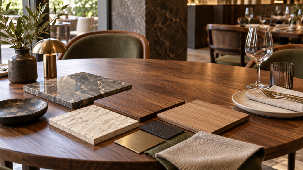 AI concept of restaurant tabletop materials and samples